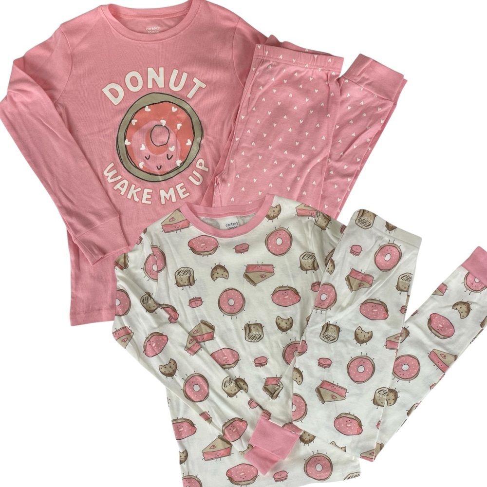 Carters Donut Wake Me Up 4 Piece Long Sleeve Cotton Snug Fit Pajama Set Size 10